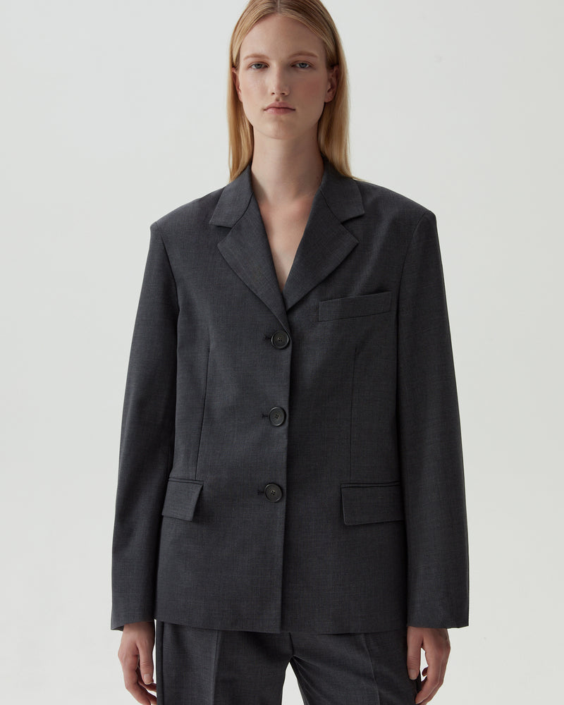 Delphi Blazer Wool Suiting Charcoal