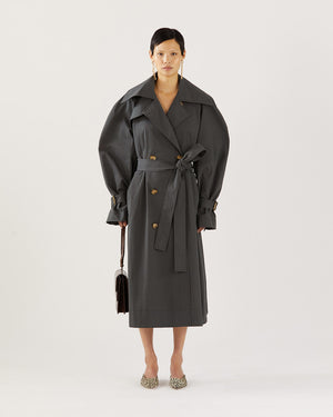 Romy Trenchcoat Cotton Blend Twill Charcoal