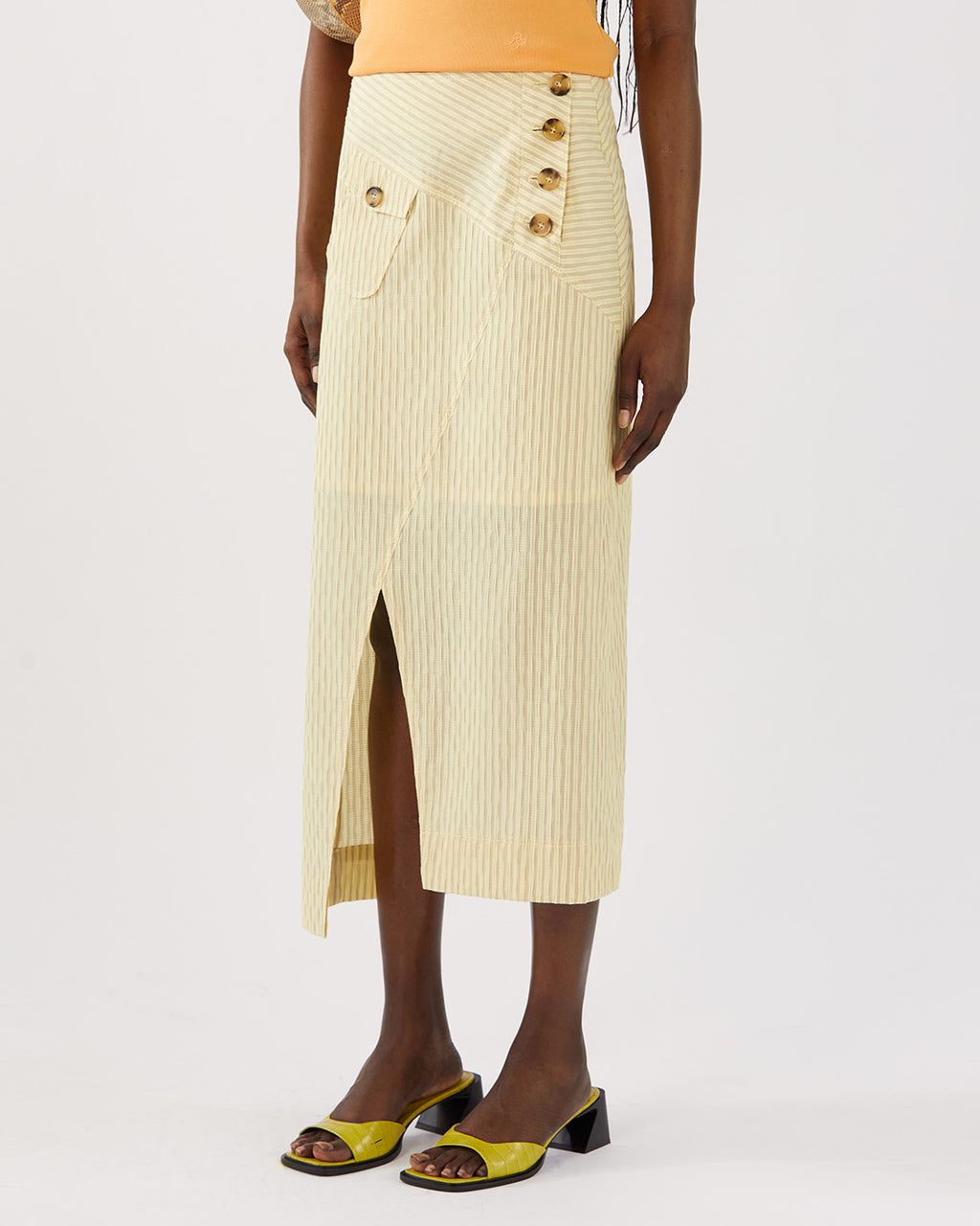 Astrid Skirt Cotton Seersucker Stripe Yellow