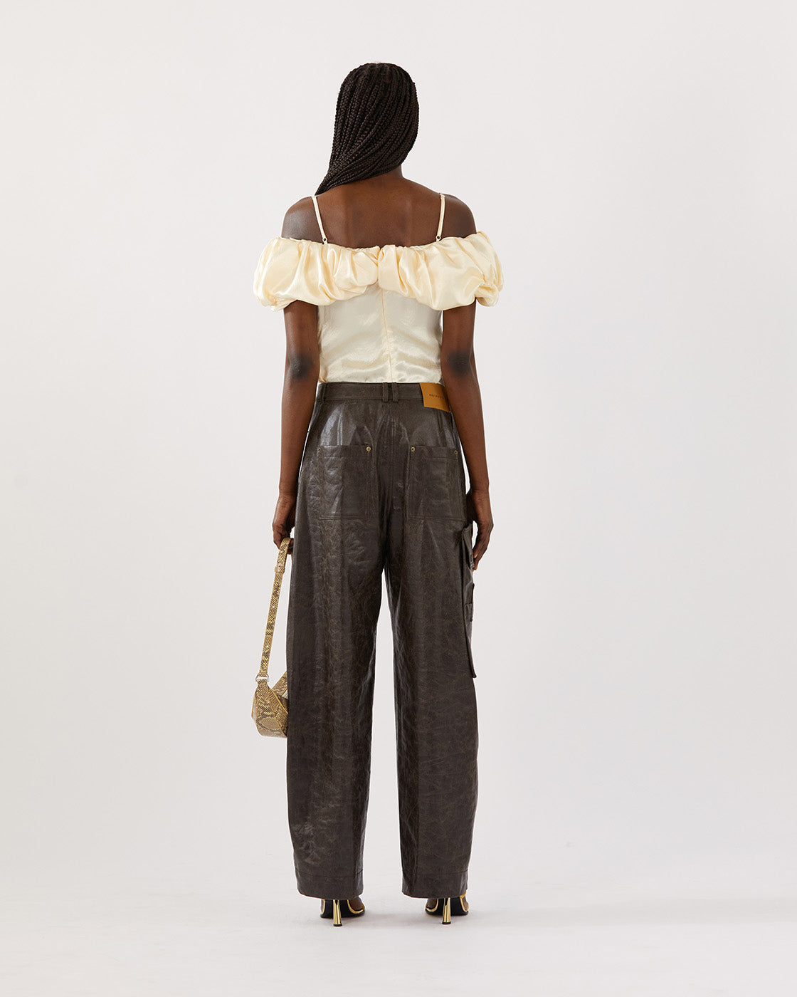 Margot Trousers Faux Leather Distressed Brown