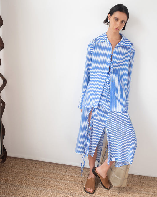 Saskia Shirt Satin Stripe Blue