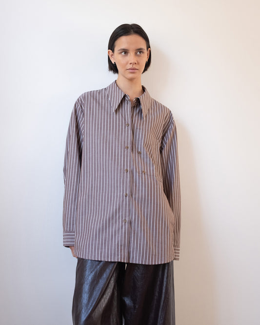 Ellis Shirt Cotton Stripe Brown