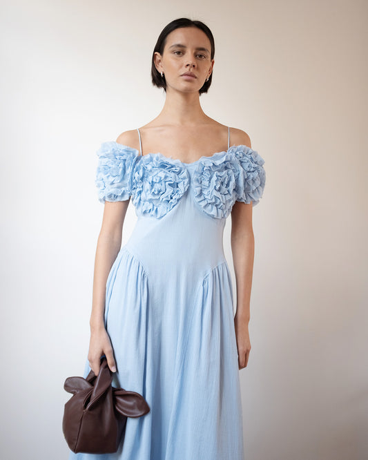 Ophelia Dress Pleated Cotton Blue