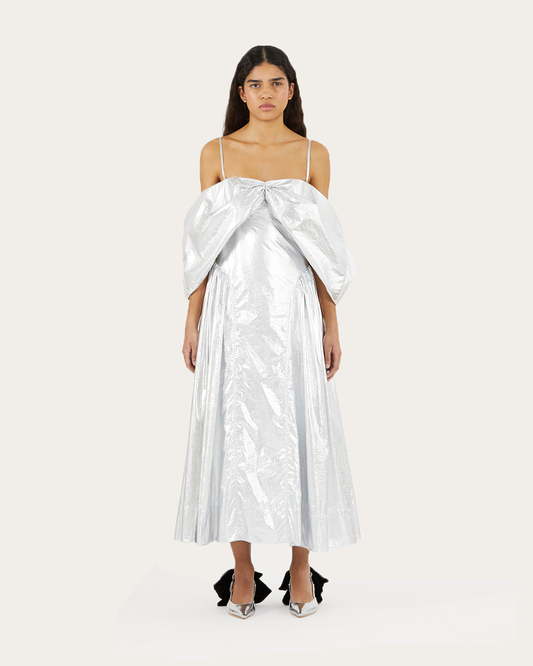 Dora Dress Lamé Metallic Silver