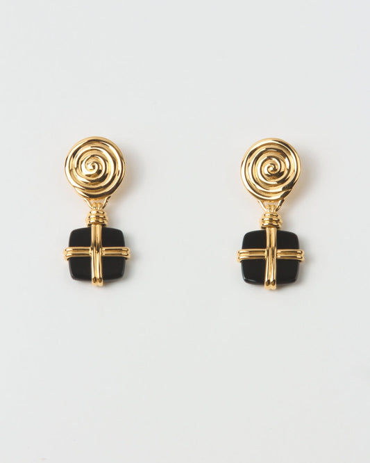 Squiggle Earrings Gold Plated with Black Onyx