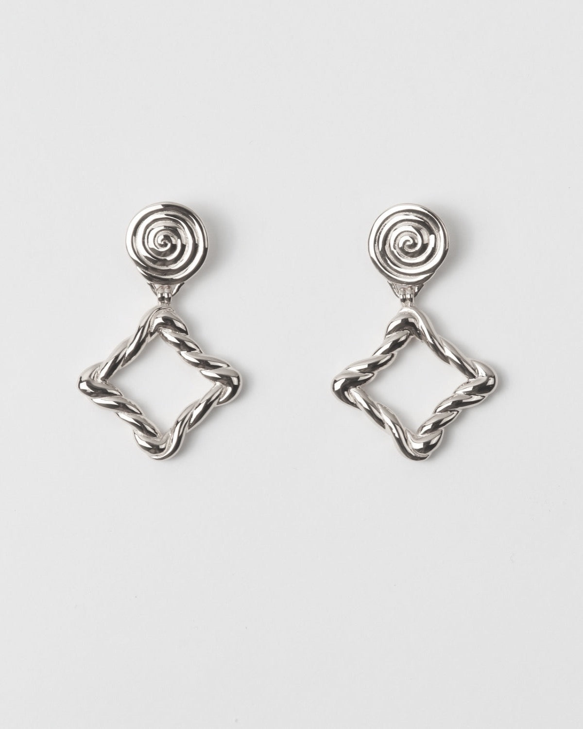 Rectangle Twirl Earrings Silver Plated