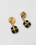 Squiggle Earrings Gold Plated with Black Onyx