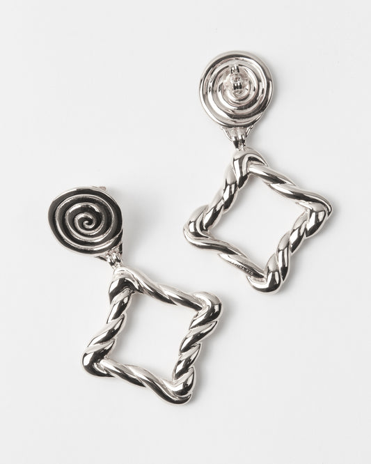 Rectangle Twirl Earrings Silver Plated