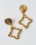 Rectangle Twirl Earrings Gold Plated