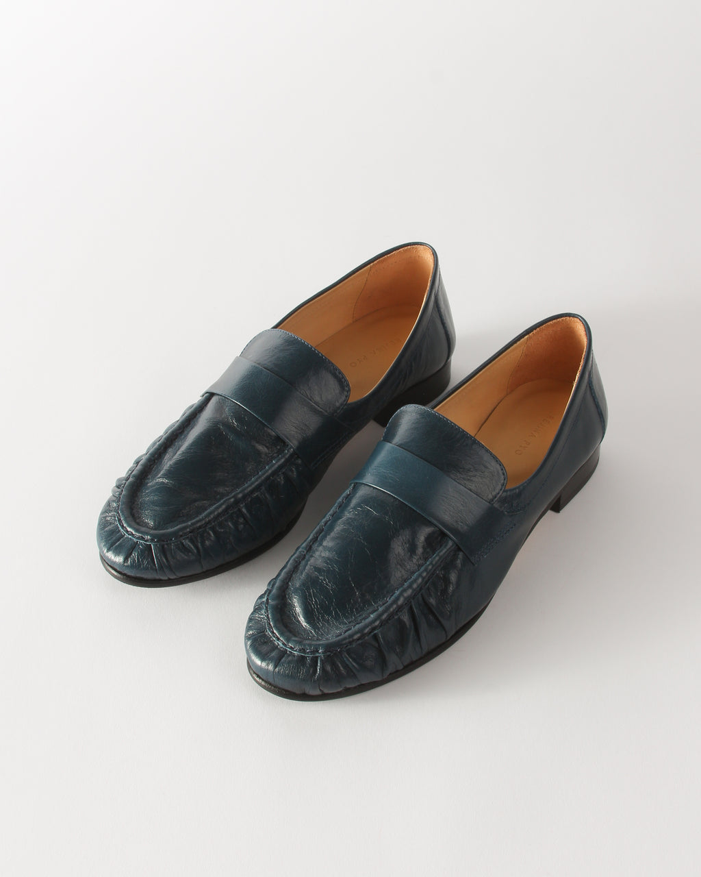 Ruched Loafer Leather Petroleo