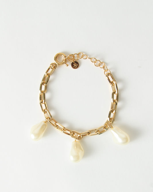 Trio Chain Bracelet Glass Pearl Gold