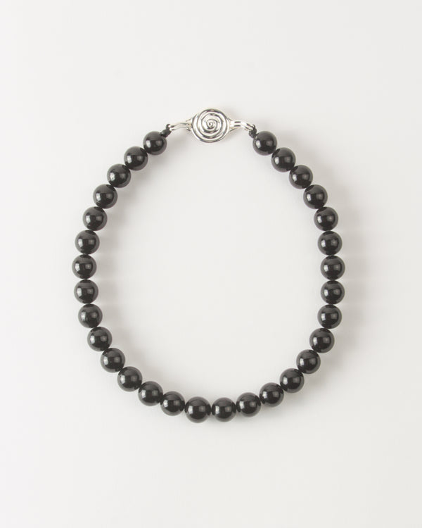 Beaded Swirl Necklace Silver Plated with Onyx