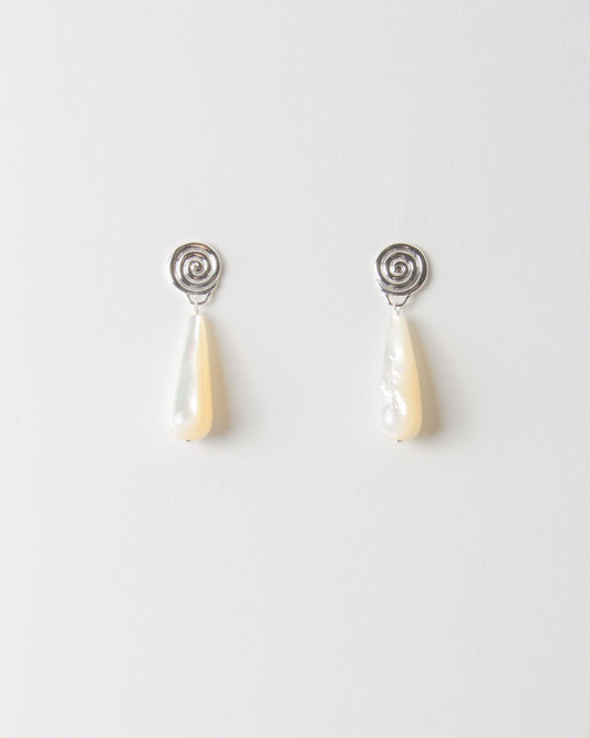 Swirl Tear Droplet Earrings Silver Plated with Mother of Pearl