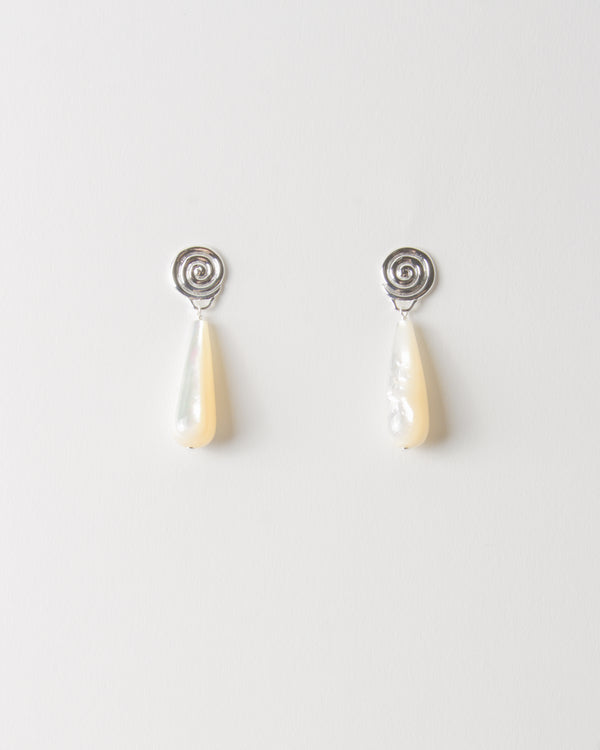Swirl Tear Droplet Earrings Silver Plated with Mother of Pearl