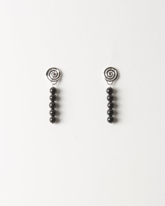 Swirl Petite Droplet Earrings Silver Plated with Onyx