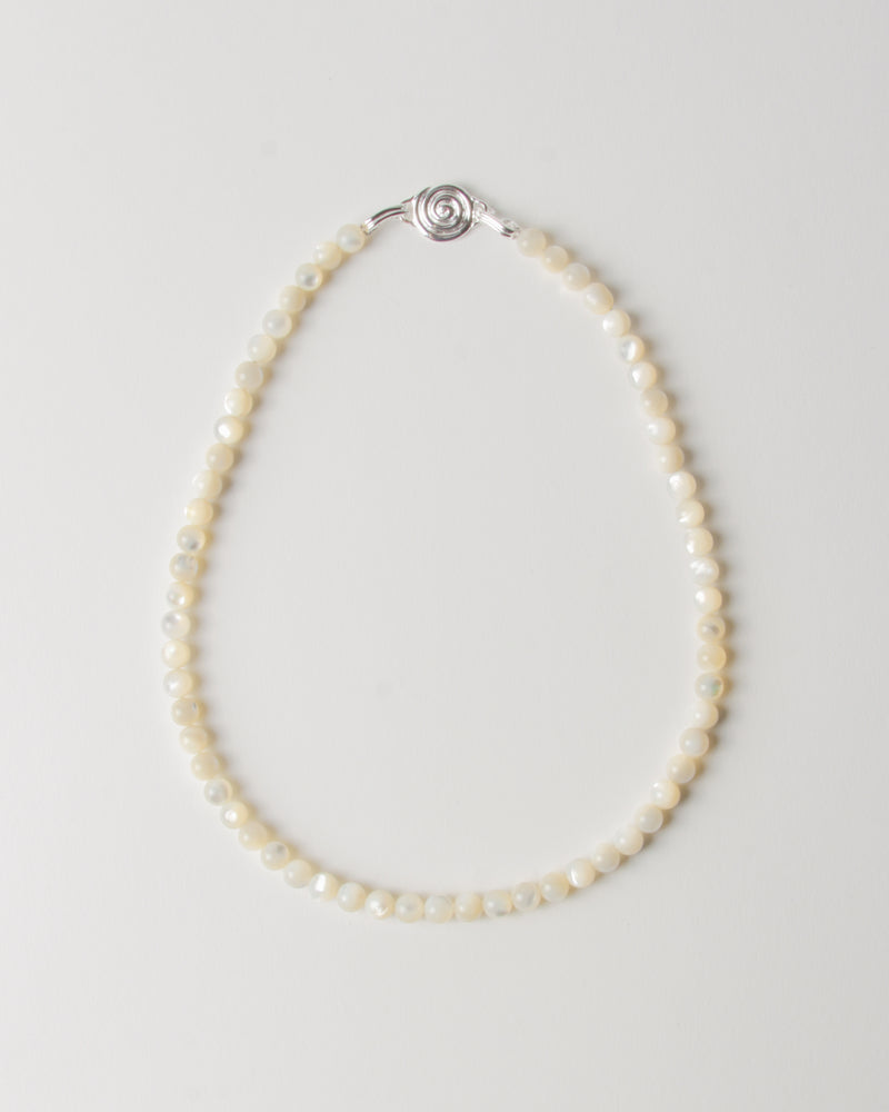 Petite Beaded Swirl Necklace Silver Plated with Mother of Pearl