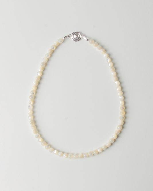 Petite Beaded Swirl Necklace Silver Plated with Mother of Pearl