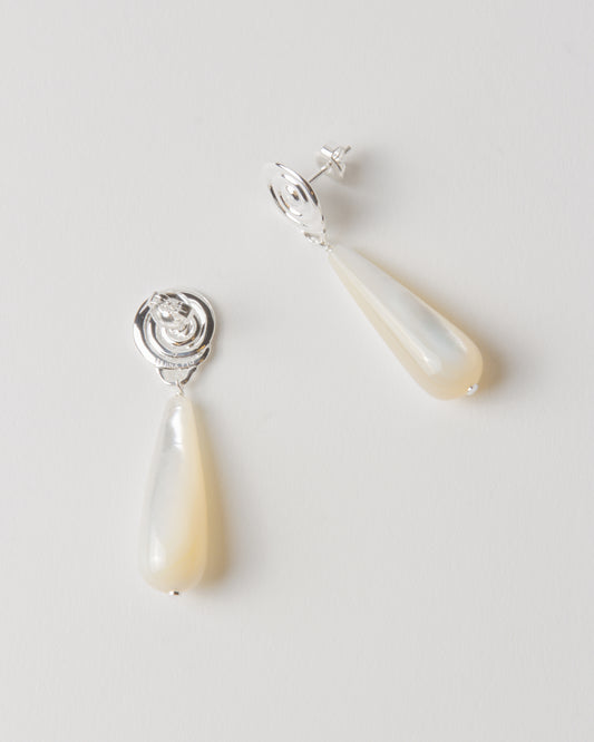 Swirl Tear Droplet Earrings Silver Plated with Mother of Pearl