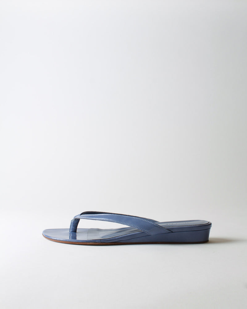 Wedge Thong Leather Patent Jean Blue