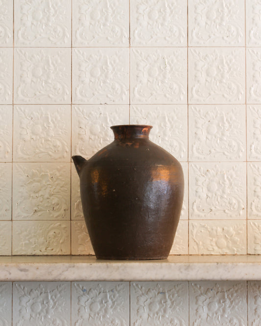 Antique Korean vinegar fermentation jar with spout