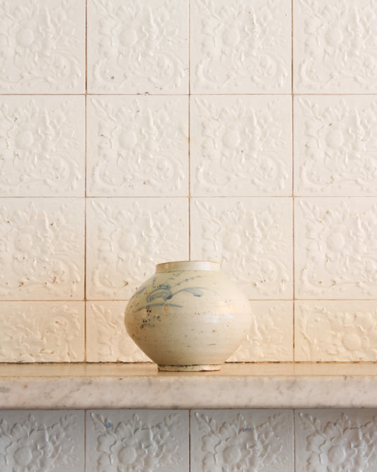 Korean porcelain with blue floral detail - small A