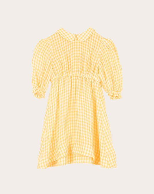 Nora Dress Linen Check Yellow