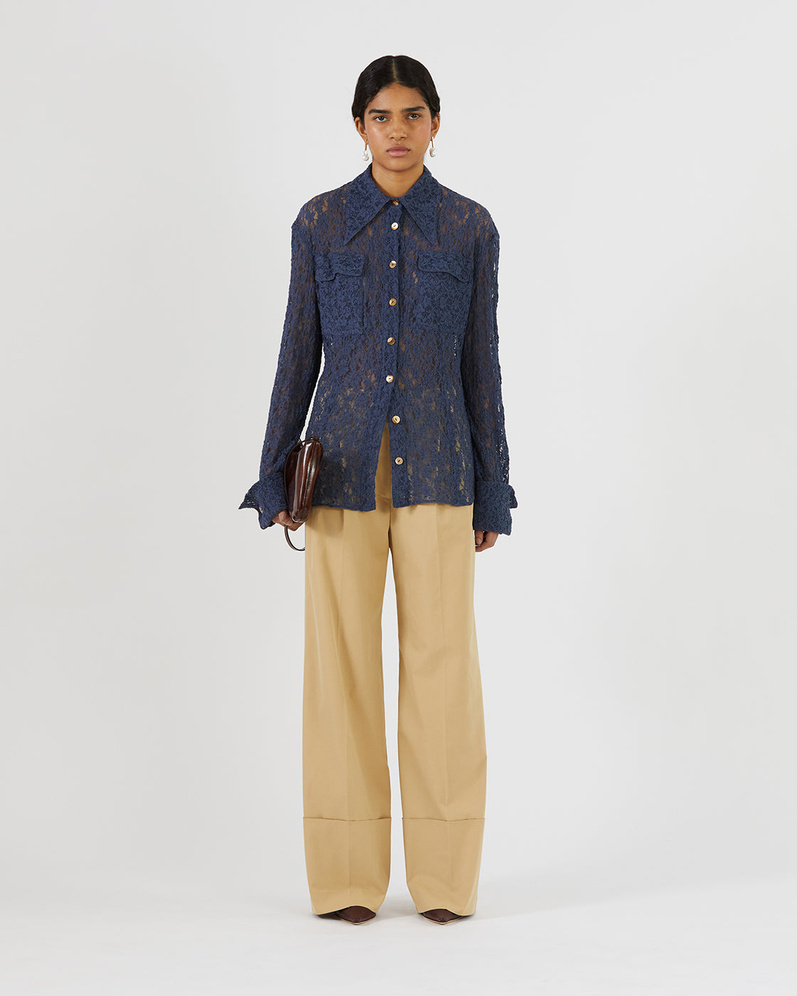 Camille Shirt Cotton Blend Lace Navy