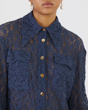 Camille Shirt Cotton Blend Lace Navy