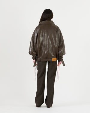 Juno Jacket Faux Leather Dark Brown – REJINA PYO