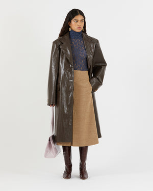 Kara Coat Faux Leather Dark Brown