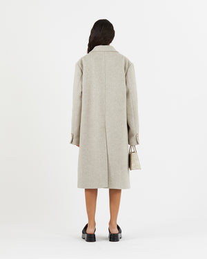 Kara Coat Wool Blend Herringbone Beige