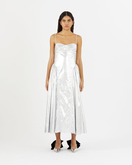 Dora Dress Lamé Metallic Silver