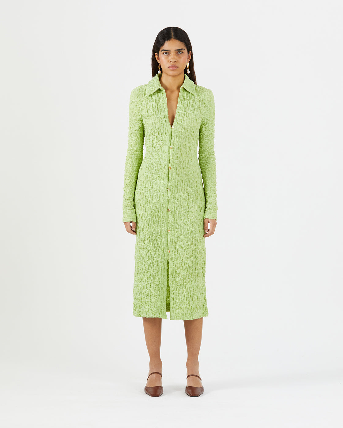 Sana Dress Cotton Blend Seersucker Acid Green