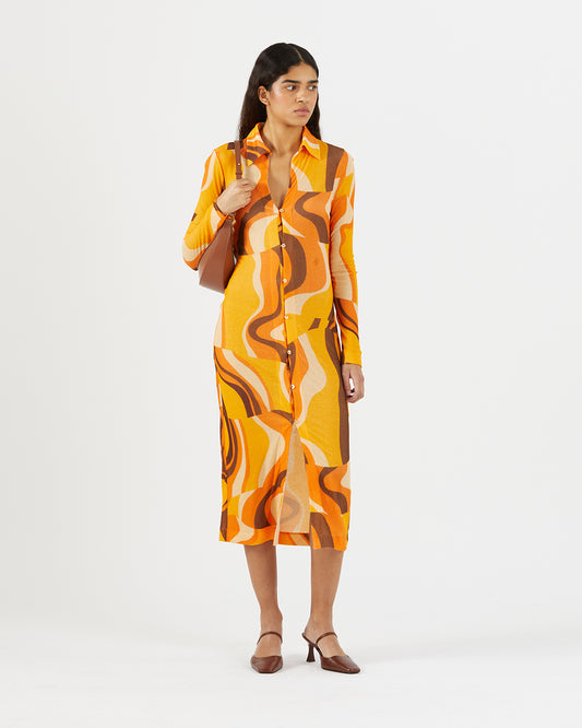 Sana Dress Tencel Print Orange