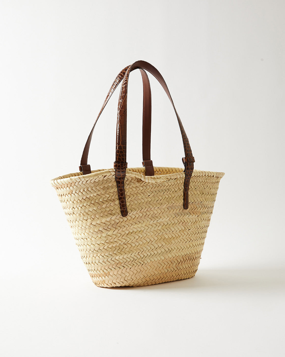 Basket Tote Leather Emboss Croc Brown