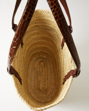 Basket Tote Leather Emboss Croc Brown