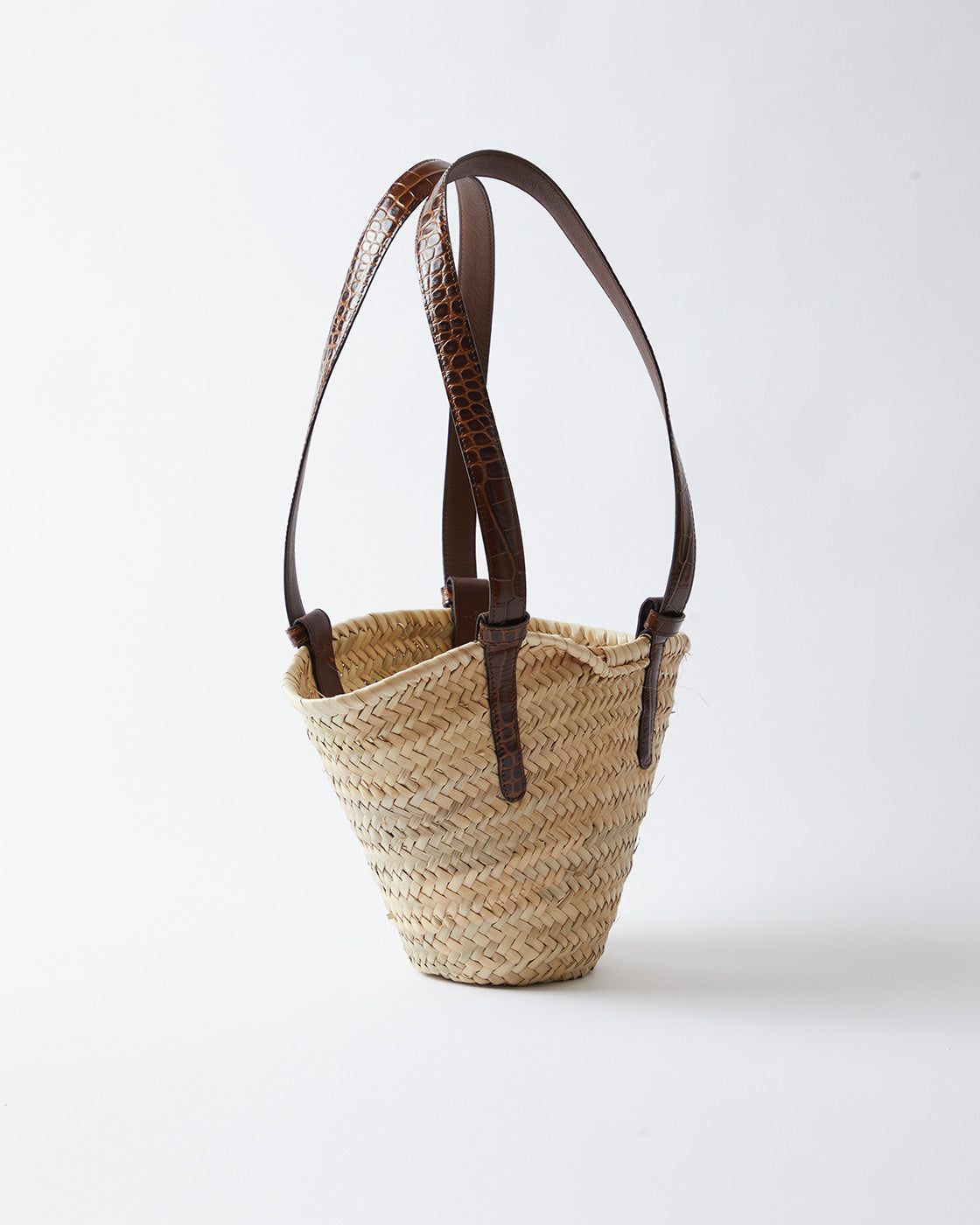 Mini Basket Tote Leather Emboss Croc Brown