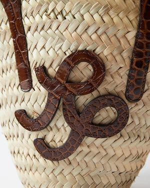 Mini Basket Tote Leather Emboss Croc Brown