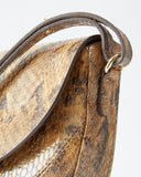 Round Crossbody Bag Leather Print Snake Brown