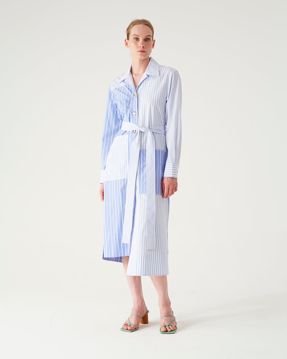 Yana Dress Cotton Pinstripe Blue