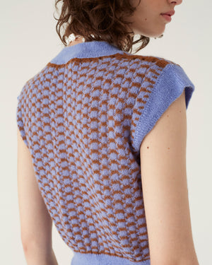 Robyn Vest Alpaca Blend Blue + Brown