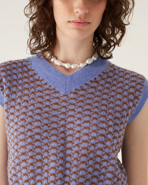 Robyn Vest Alpaca Blend Blue + Brown