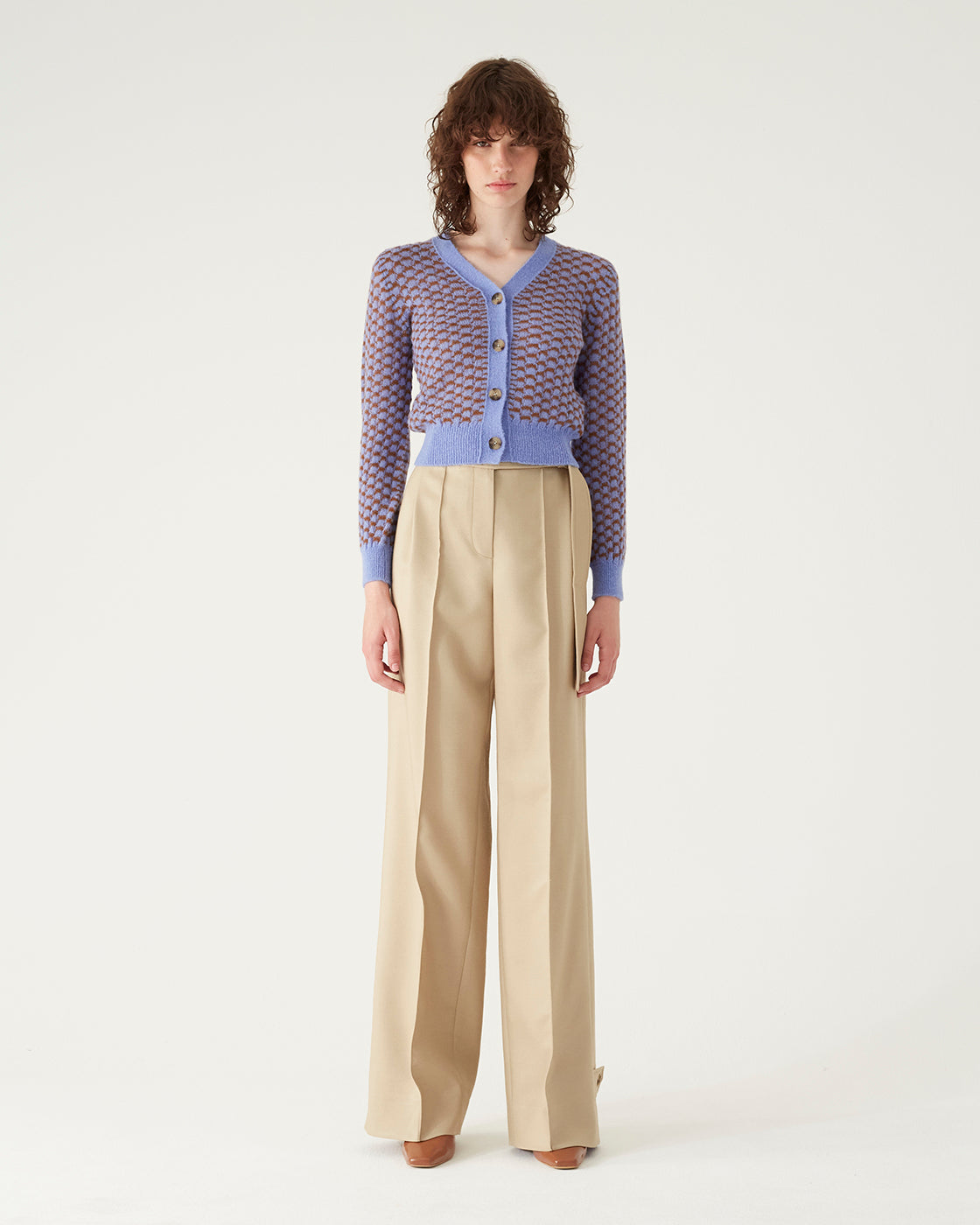 Jules Cardigan Alpaca Blend Blue + Brown