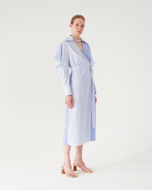 Arlo Dress Cotton Pinstripe Blue