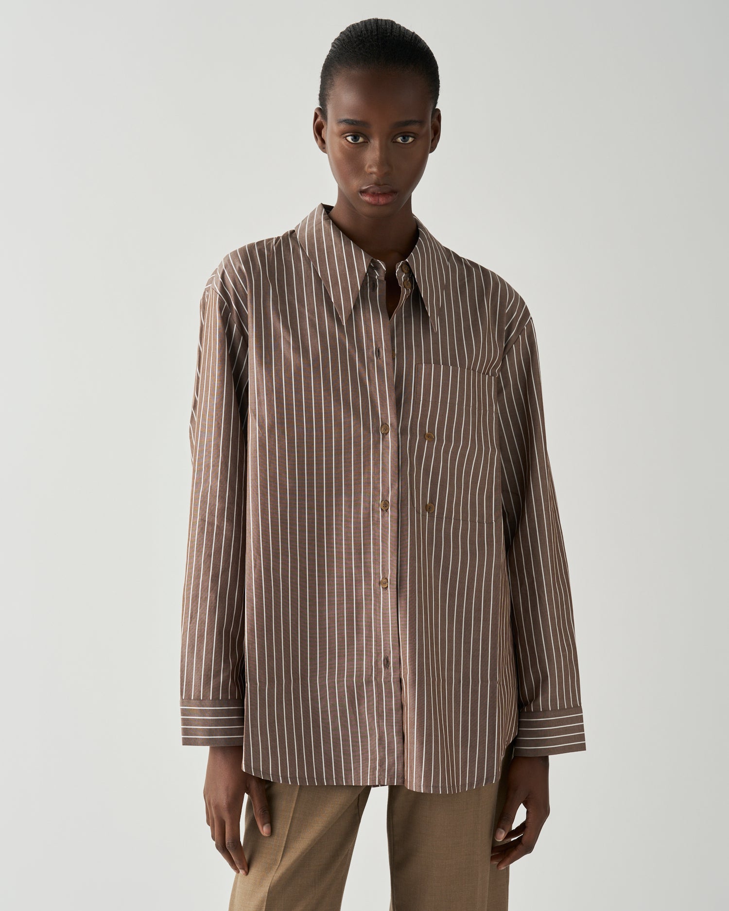 Ellis Shirt Cotton Stripe Brown – REJINA PYO