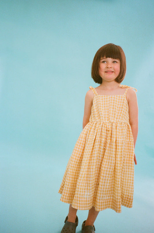 Esme Dress Linen Check Yellow