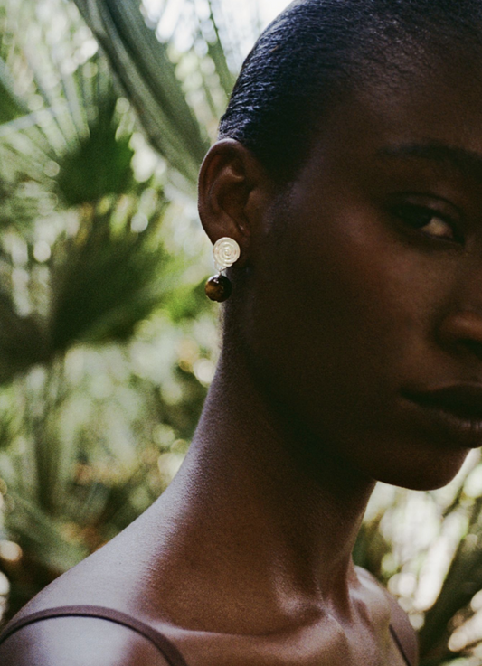 Swirl Bead Earrings Gold Plated with Tiger's Eye