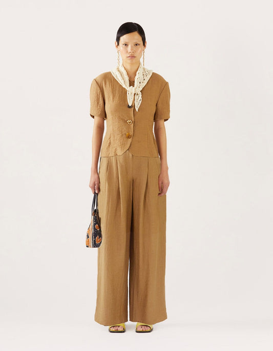 Freya Trousers Viscose Linen Blend Caramel