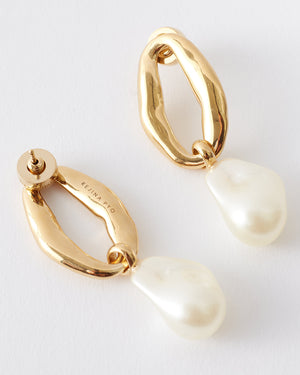 Chain Pendant Earrings Glass Pearl Gold