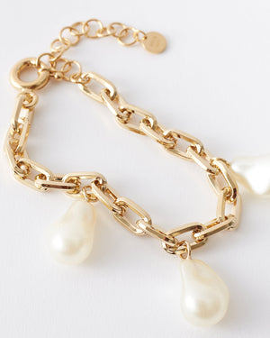 Trio Chain Bracelet Glass Pearl Gold